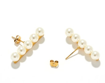 Balance Bar Pearl Stud Earrings