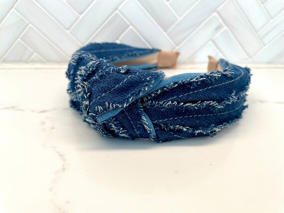 Denim Top Knot Headband: Pearl Embellished Spring Headband  display picture 1