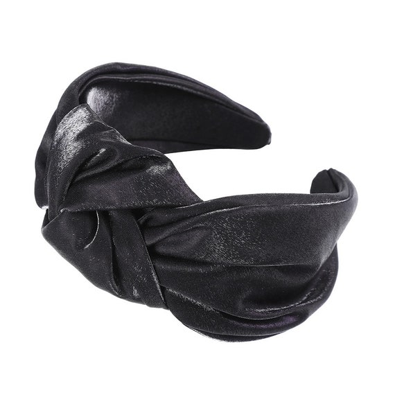 New handmade boutique shimmer sparkle top knot flexible wide headband black Amazon.com : Atoden Black Wide Top Knot Headband with Pearl  main image 4