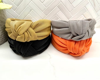 Bandeau à nœud supérieur en tricot de satin doux / bandeau à nœud supérieur noir / bandeau à nœud supérieur moutarde / nœud supérieur orange / bandeau supérieur pour femme