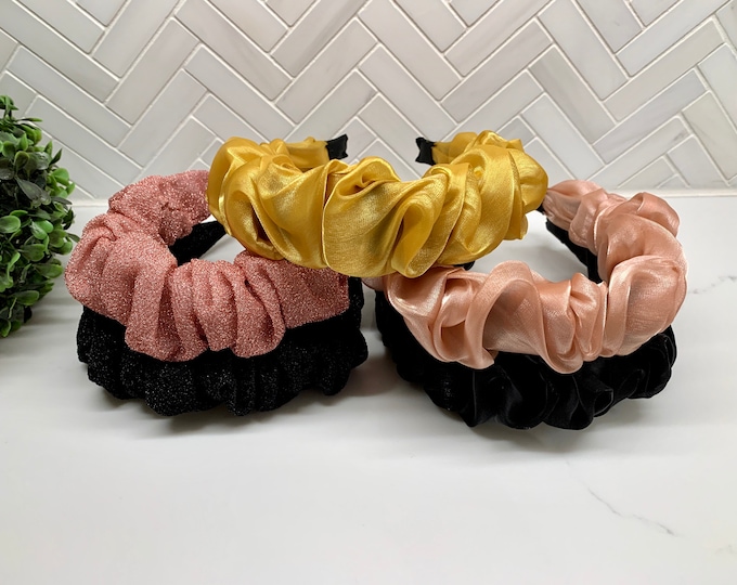 Ruched Ruffled Glitter Scrunchie Headband