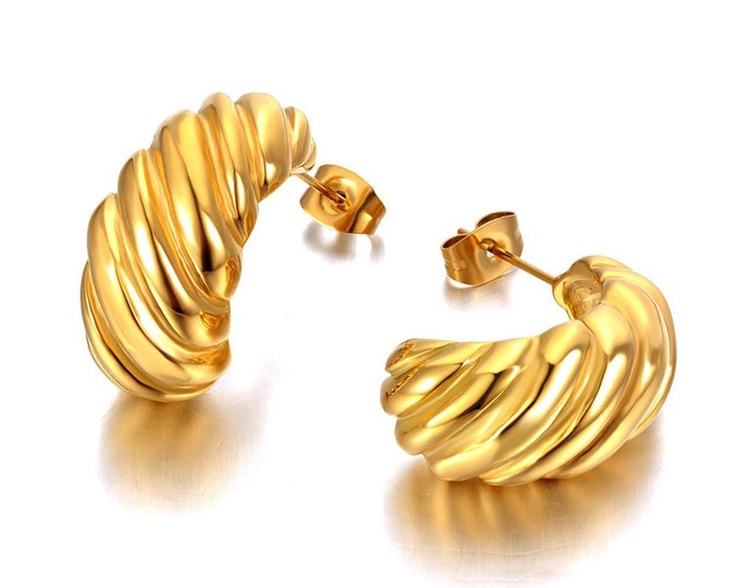 Gold Plated Twisted Ring Huggie Hoop Earrings