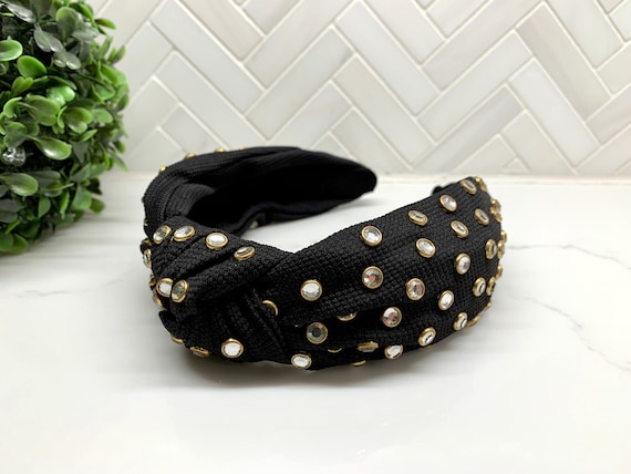 Rhinestone Top Knot Headband, Velvet Studded Hair Accessory  display picture 2