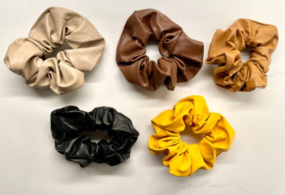 Faux Leather scrunchies leather scrunchie black leather scrunchie beige leather scrunchie faux leather scrunchie hair ties