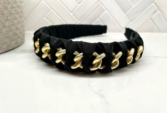 Braided Headband With Gold Chain - Leopard or Black - Etsy display picture 1