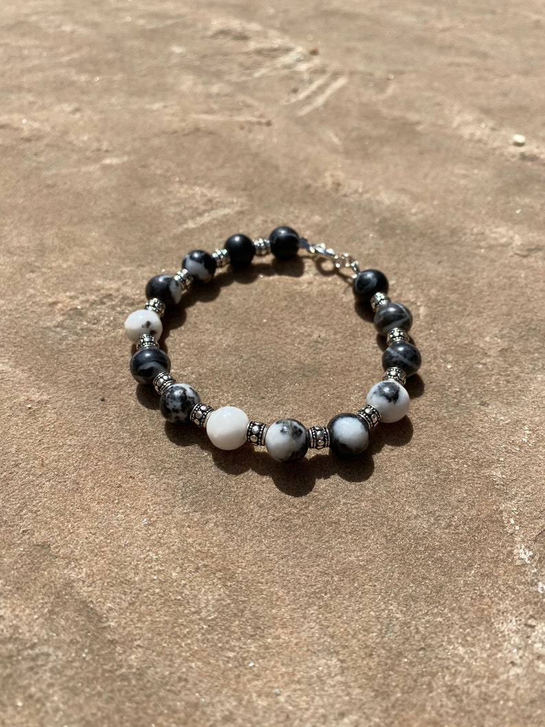 Black and White Marble Beaded Bracelet Etsy
