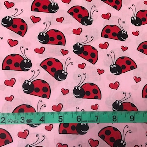 Ladybug cotton fabric, cotton fabric, sewing fabric, pink fabric, live ladybug print, cotton, for mask, free shipping