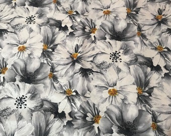 Grey and white flowers cotton fabric, fabric for face mask, cotton fabric, quilting fabric, sewing fabric