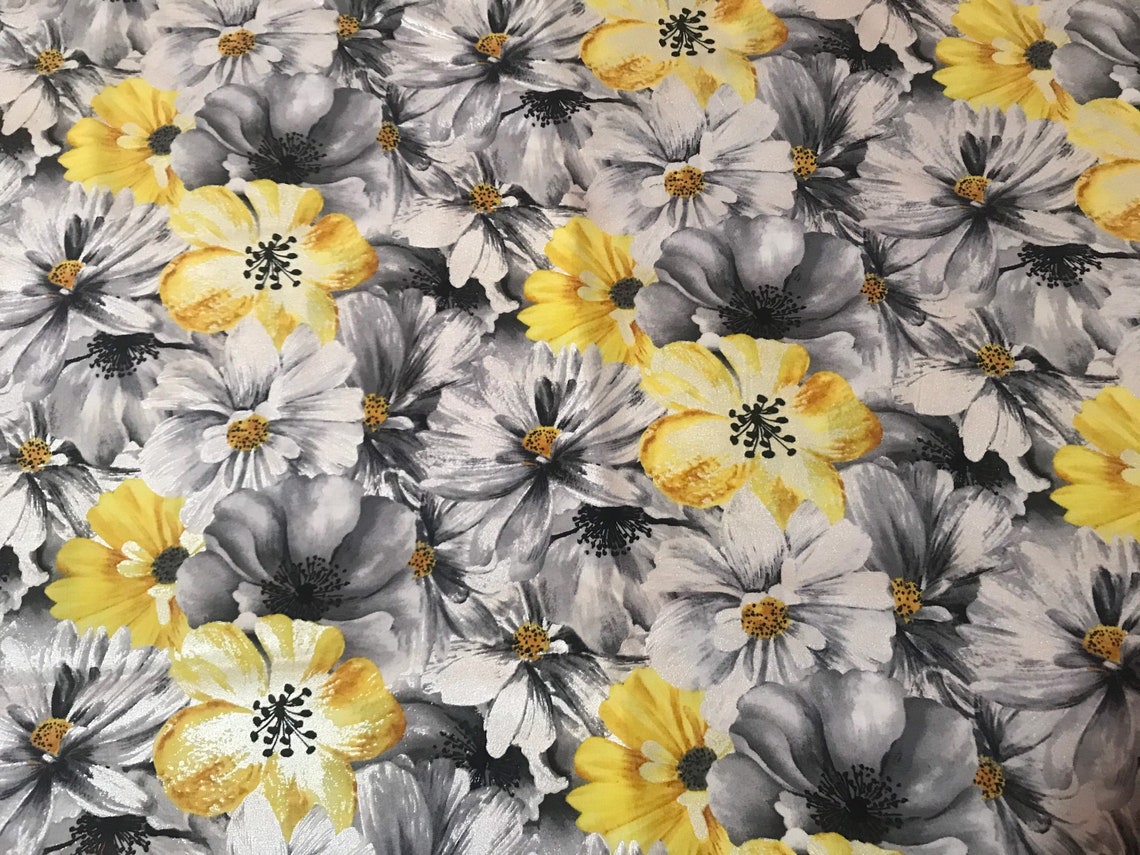 Grey and Yellow Flowers Cotton Fabric 3D Fabric Fabric for Etsy Denmark