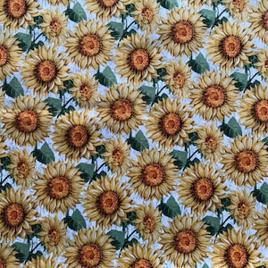 Sunflower on grey cotton fabric, sewing fabric, quilting fabric, cotton fabric, fabric, yellow flowers cotton fabric, fall fabric