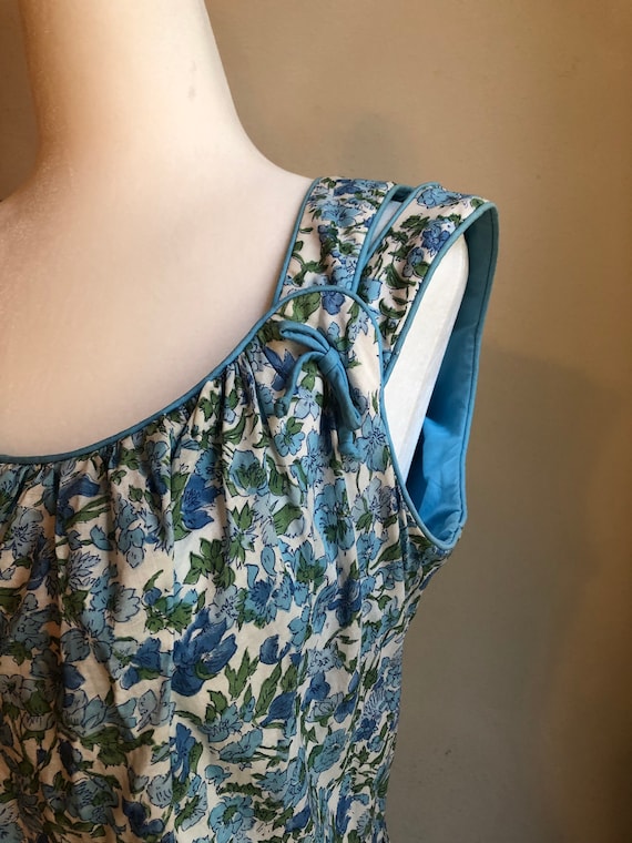 Vintage 50s Blue Floral Cotton Day Dress