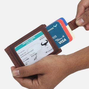 Handgemachte Geldklammer Geldbörse, EchtLeder Bifold Slim Portemonnaie für Männer, ID Fenster Portemonnaie, RFID Blocking Kartenhalter Geldbörse, Weihnachtsgeschenk