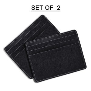 2 Pack Genuine Leather Credit Card Holder, Minimalist Card Purse, Mens Wallet, Ultra Thin Design, Front Pocket Card Wallet, Slim Card Case