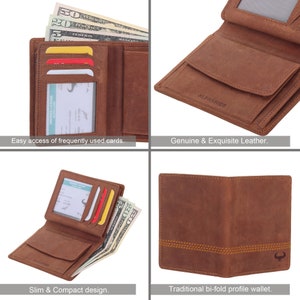 Bloqueo RFID, Monedero clásico hombres, Cartera de cuero genuino Bifold para los hombres, Cartera de bolsillo delantero delgado, Cartera masculina triple, Regalo de Navidad