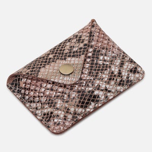 Soporte para tarjeta de negocios de cuero con impresión de serpiente - Billetera de cuero pequeña - Soporte de tarjeta de crédito de billetera delgada - Billetera de bolsillo frontal minimalista