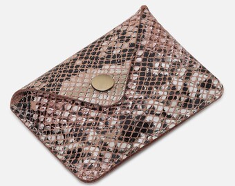 Snake Print Leather Business Card Holder - Small Leather Wallet - Slim Wallet Credit Card Holder - Minimalist Front Pocket Wallet