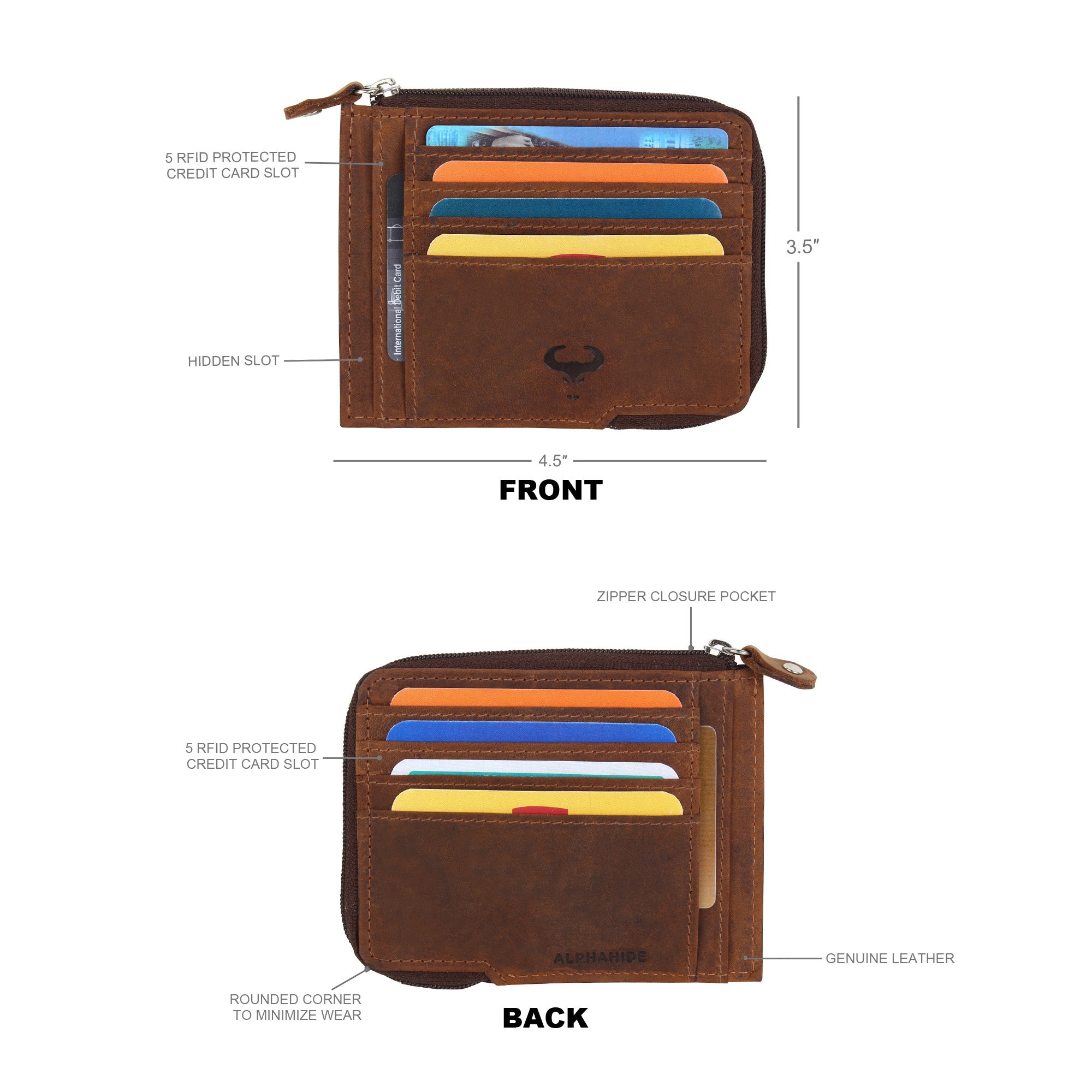 Leather Bifold Wallet with Zip Coin Pocket for Men Credit Etsy