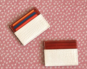 White Leather Card Holder - Small Leather Wallet - Slim Wallet Credit Card Holder - Red Leather - Minimalist Card Case-Front Pocket Wallet
