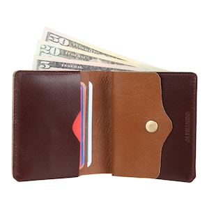 AlphaHide Bifold Wallet - Vegetable Tanned Leather - Coffee/Tan Dual Color - Slim Wallet in Exquisite Raw Finish- Coin Pocket