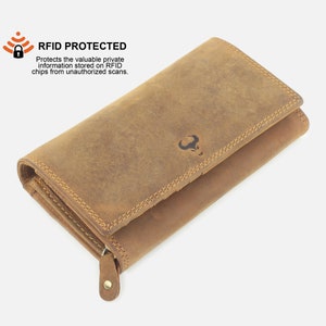 Genuine Leather Wallet for Women - Multi Color Soft Leather Purse - RFID Blocking Ladies Clutch - Ladies Phone Wallet - Two Zipper Pockets