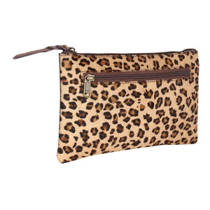 Genuine Leather Clutch - Leopard Hair on Hide Clutch - Leather Cosmetic Bag - Animal print clutch - Leather Zipper Pouch -Leather Makeup Bag