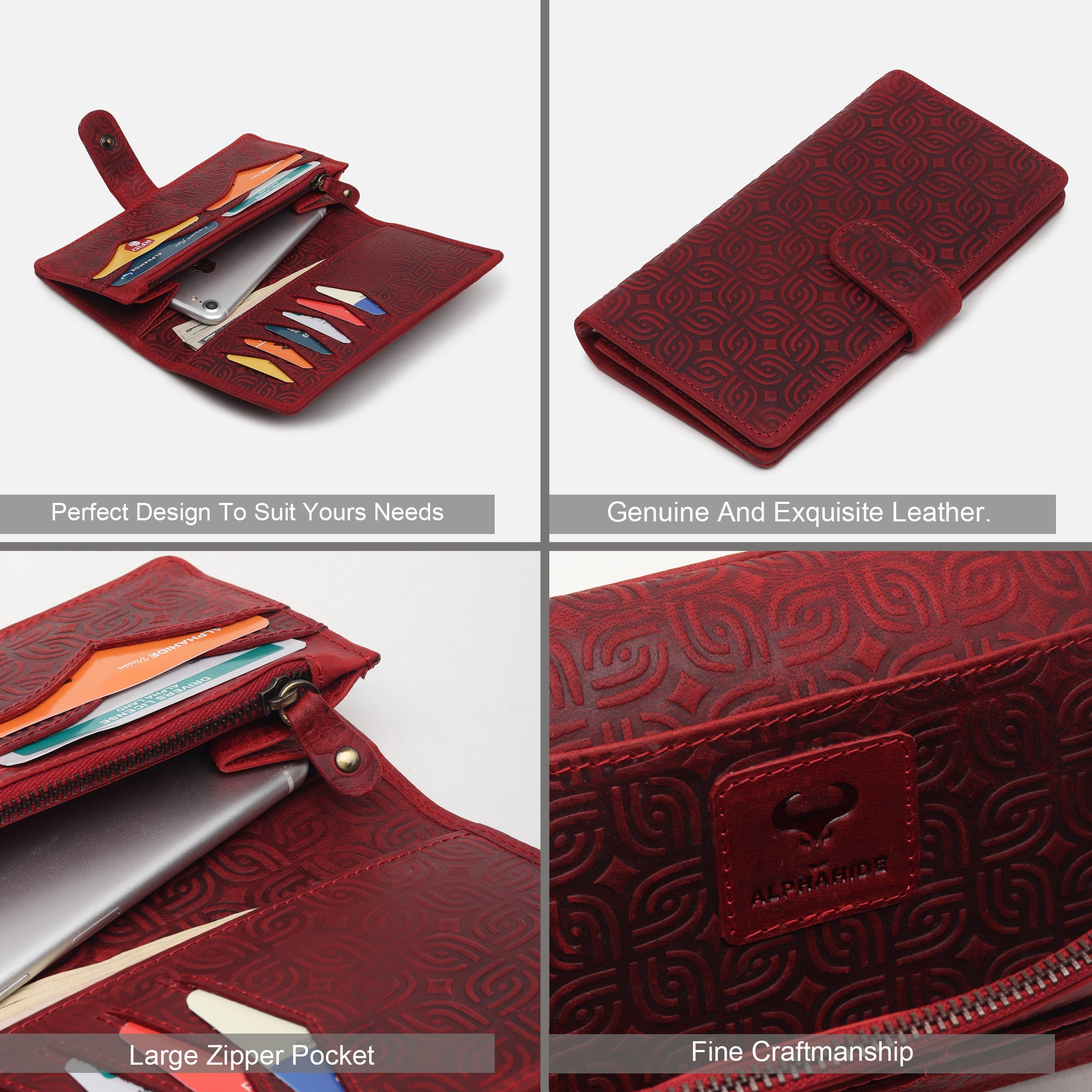 Red logo-embossed Large Zip Wallet