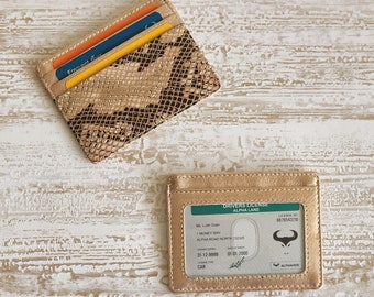 Leather Card Holder - Small Leather Wallet - Slim Wallet Credit Card Holder - Snake Print Leather - Minimalist Card Case-Front Pocket Wallet