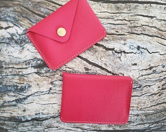 Pink Business Card Holder - Small Leather Wallet - Slim Wallet Credit Card Holder -  Leather Card Case - Minimalist Front Pocket Wallet