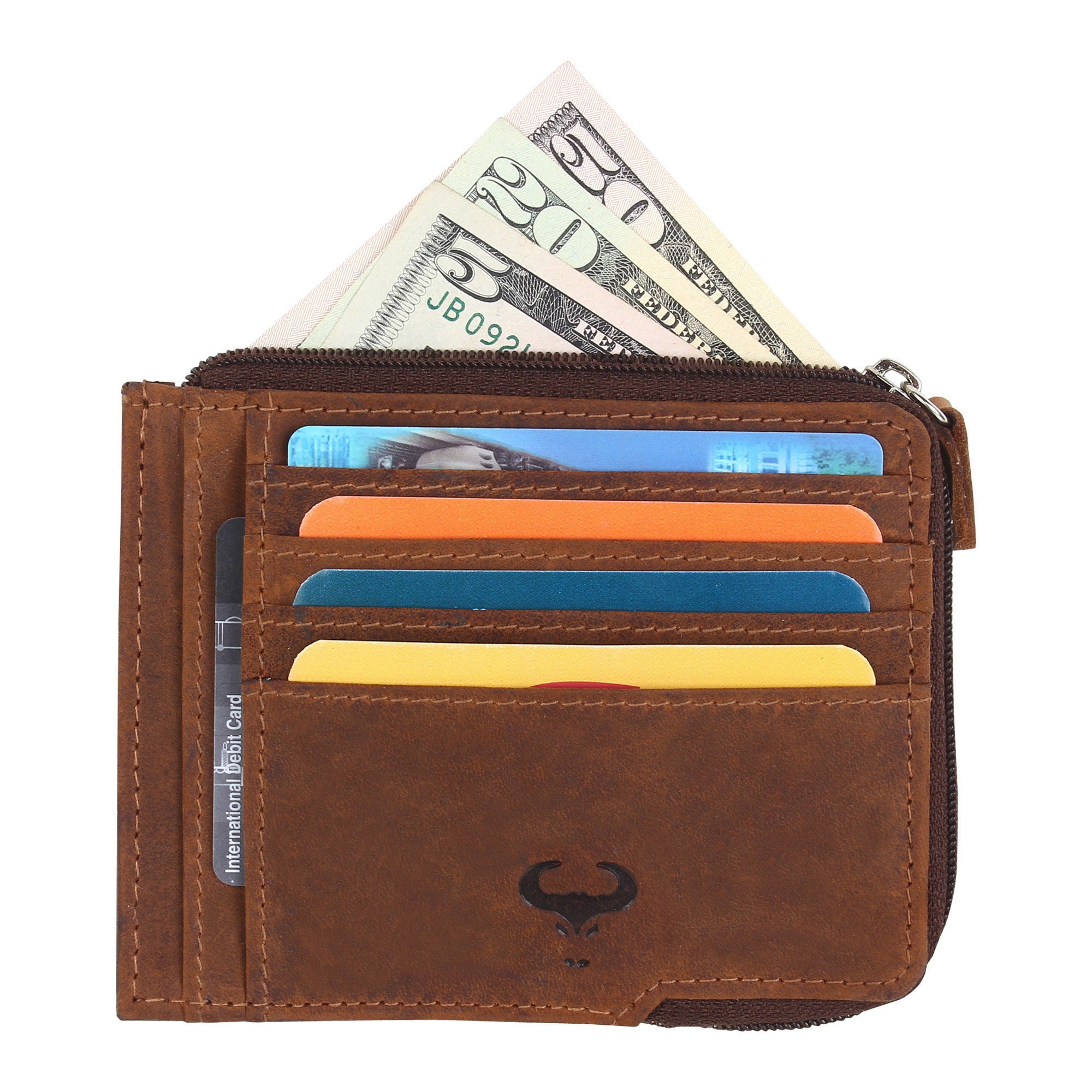 Leather Bifold Wallet with Zip Coin Pocket for Men Credit Etsy