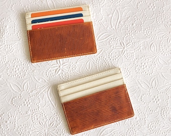 Pattern Leather Card Holder - Small Leather Wallet - Slim Wallet Credit Card Holder-White Leather - Minimalist Card Case-Front Pocket Wallet