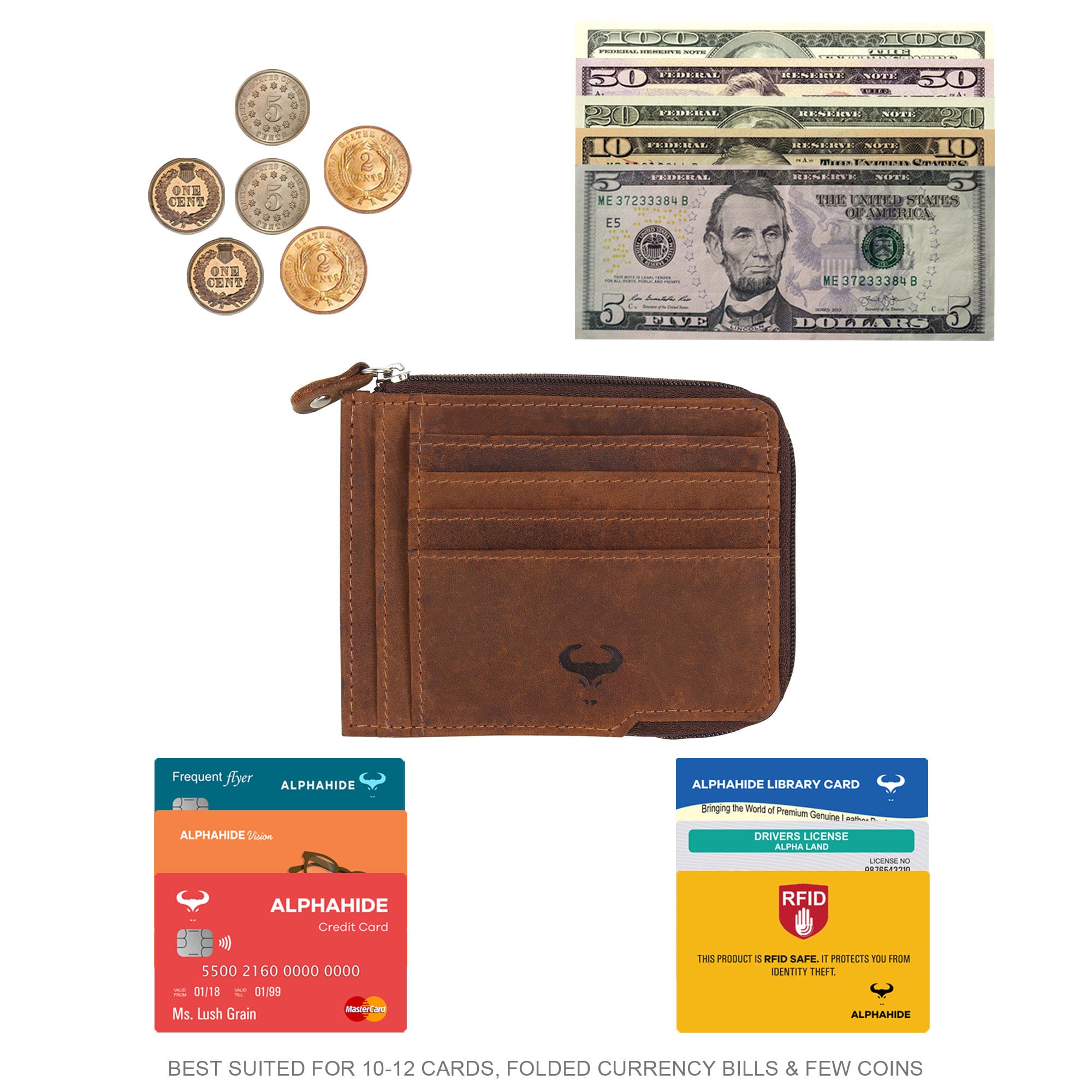 Leather Bifold Wallet with Zip Coin Pocket for Men Credit Etsy