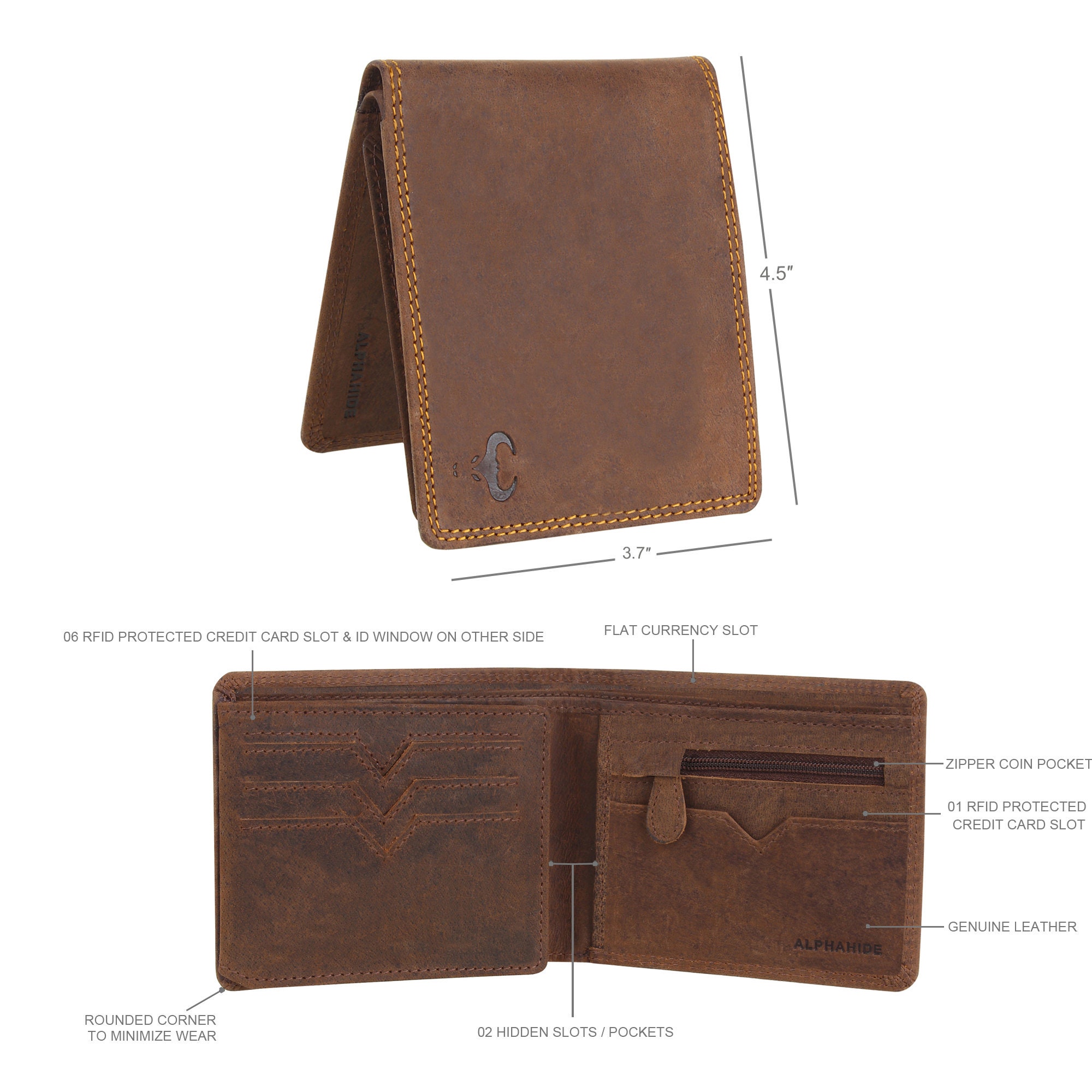 AlphaHide Men’s RFID Blocking Bifold Wallet – Premium Nubuck Leather With Hidden Card Slots (Brown) - View #9