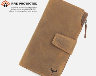 Pochette in vera pelle per donna - Portafoglio da donna con protezione RFID - Borsa da donna - Organizer multi-carta - Tasca per telefono - Tasca esterna per monete