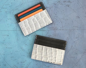 Leather Card Holder - Small Leather Wallet - Slim Wallet Credit Card Holder - Grey Black Leather - Minimalist Card Case-Front Pocket Wallet