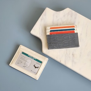 Leder Kartenetui - Kleines Leder Portemonnaie - Schmales Portemonnaie Kreditkartenhalter - GrauEs Leder - Minimalistisches Kartenetui- Fronttasche