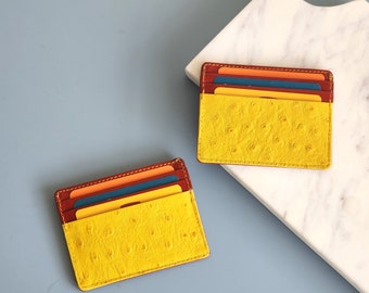 Yellow Leather Card Holder - Small Leather Wallet - Slim Wallet Credit Card Holder - Red Leather - Minimalist Card Case- Front Pocket Wallet