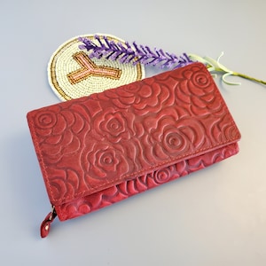 Floral Leather Ladies Wallet Brown Leather Women Wallet Embossed Leather Clutch Print Evening Purse  Red Leather Wallet Green Women Wallet