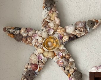 Starfish SeaShell Wreath, Shell Wall Hanging, Starfish Shell Decor,Boho Shell Art, Nature Lover Gift,CShells Beach Art