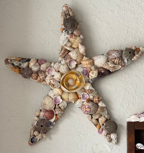 Starfish Seashell Wreath, Shell Wall Hanging, Starfish Shell Decor
