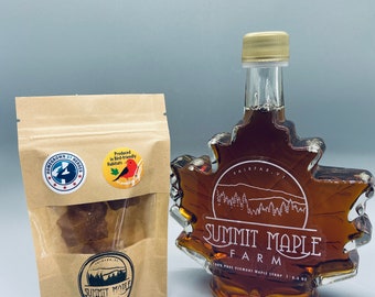 Organic Maple Syrup Sampler - Vermont Organic Maple Syrup 250ml glass jar and 1oz organic maple candy