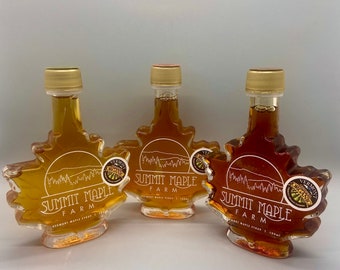 Taste Of Vermont Christmas Gift Set - Organic Maple Syrup Sampler - Vermont Organic Maple Syrup 100ml glass jar-Grade A Golden, Amber, Dark.