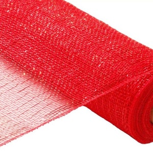 21” Red Deco Poly Mesh with Thin Red Foil Strip, Metallic Mesh, RE100124, Deco Mesh, Mesh for Christmas Wreath, Valentine&#39;s Day, Patriotic