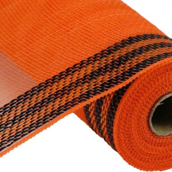 10 Zoll Orange Schwarz Border Stripe Metallic Mesh, 10 Zoll Mesh, RY8503F7, Halloween Border Stripe Mesh, Zehn Zoll Mesh