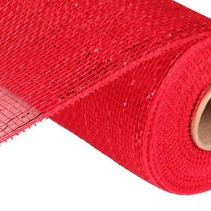 10” Red Deco Poly Mesh with Thin Red Foil Strip, Metallic Mesh, RE130124, Deco Mesh, Mesh for Christmas Wreath, Valentine&#39;s Day, Patriotic