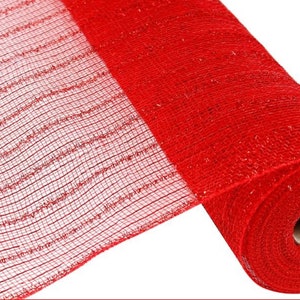 21” Red Mesh with Red Tinsel Stripes, 21” Mesh, RY940024, Twenty One Inch Mesh, Christmas Wreath Mesh, Patriotic Mesh, Valentines Day Mesh