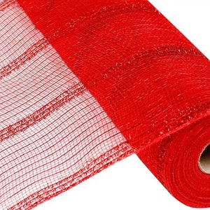 21” Red Mesh with Red Tinsel Stripes, 21” Mesh, RY940124, Twenty One Inch Mesh, Christmas Wreath Mesh, Patriotic Mesh, Valentines Day Mesh