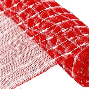 21” Red Snowball with White Tinsel Stripes, RY920549, Twenty One Inch Mesh, Christmas Wreath Mesh, Patriotic Mesh, Valentines Day Mesh