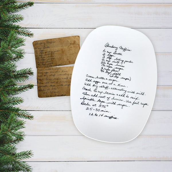Personalized Platter With Recipe Handwritten or Custom Handwriting, Oven Safe Plate