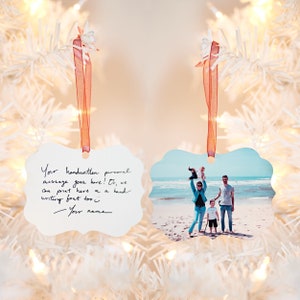 Family Ornament Personalized Photo Christmas Ornaments 2024, Custom Recycled Metal Double-Sided With Picture And A Handwritten Message