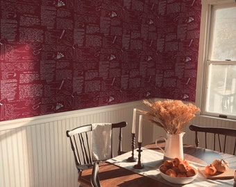 Custom Wallpaper Rolls Handwritten Recipe Backsplash Removable Rustic Kitchen Farmhouse Decor Personalized Wall Paper